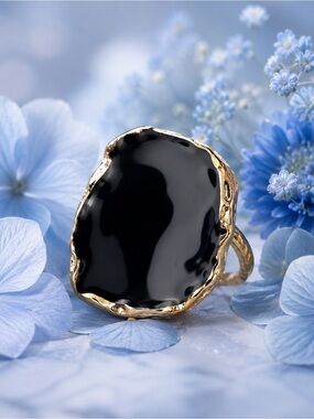 Elegant Black Onyx Gold-Plate Statement Ring